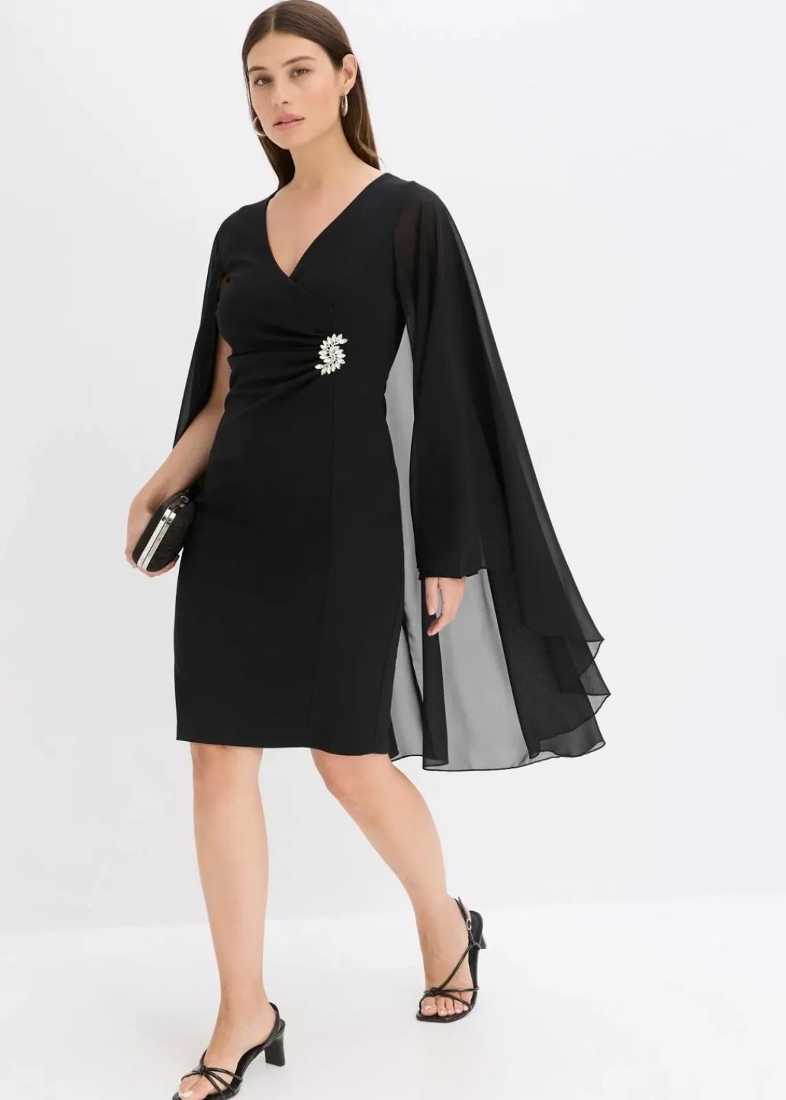 bonprix Bekleidung·Pullover & Strickjacken|Festliche Mode^Minikleid mit Cape aus feinem Chiffon schwarz
