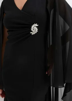 bonprix Bekleidung·Pullover & Strickjacken|Festliche Mode^Minikleid mit Cape aus feinem Chiffon schwarz