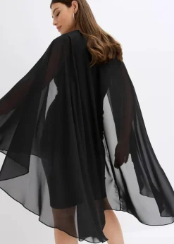 bonprix Bekleidung·Pullover & Strickjacken|Festliche Mode^Minikleid mit Cape aus feinem Chiffon schwarz