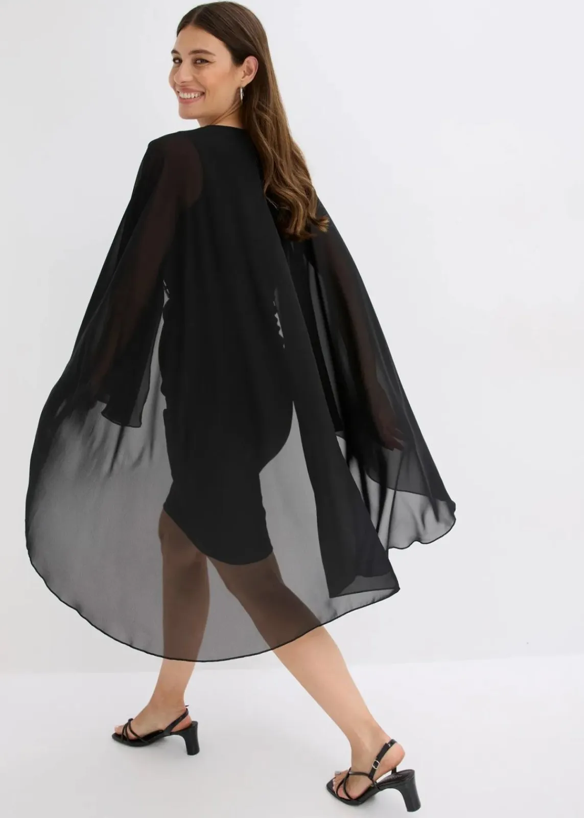 bonprix Bekleidung·Pullover & Strickjacken|Festliche Mode^Minikleid mit Cape aus feinem Chiffon schwarz