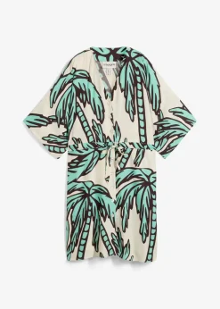 bonprix Nachhaltigere Materialien|Kleider^Minikleid mit Kimono-Ärmeln aus fließender Viskose natur/dunkelbraun/mentholblau floral
