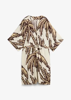 bonprix Bekleidung·Pullover & Strickjacken|Kleider^Minikleid mit Kimono-Ärmeln aus fließender Viskose natur/dunkelbraun/new beige floral