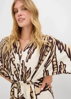 bonprix Bekleidung·Pullover & Strickjacken|Kleider^Minikleid mit Kimono-Ärmeln aus fließender Viskose natur/dunkelbraun/new beige floral
