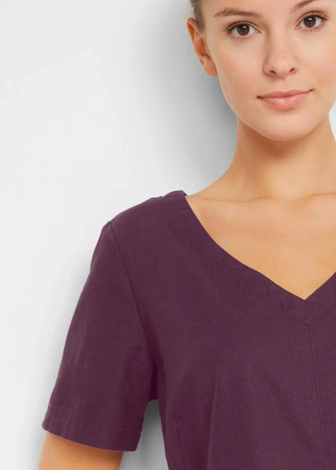bonprix Bekleidung·Pullover & Strickjacken|Kleider^Minikleid mit Leinen holunderbeere