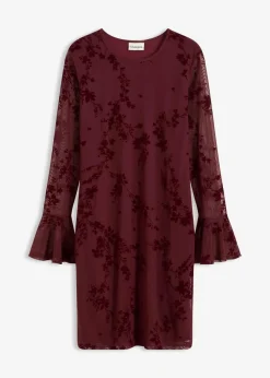 bonprix Kleider|Bekleidung·Pullover & Strickjacken^Minikleid mit Mesh bordeaux