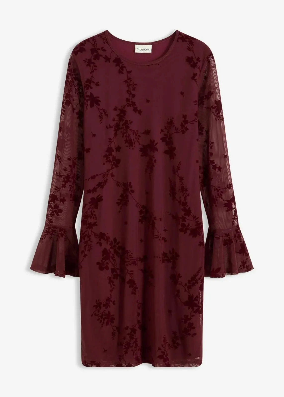 bonprix Kleider|Bekleidung·Pullover & Strickjacken^Minikleid mit Mesh bordeaux