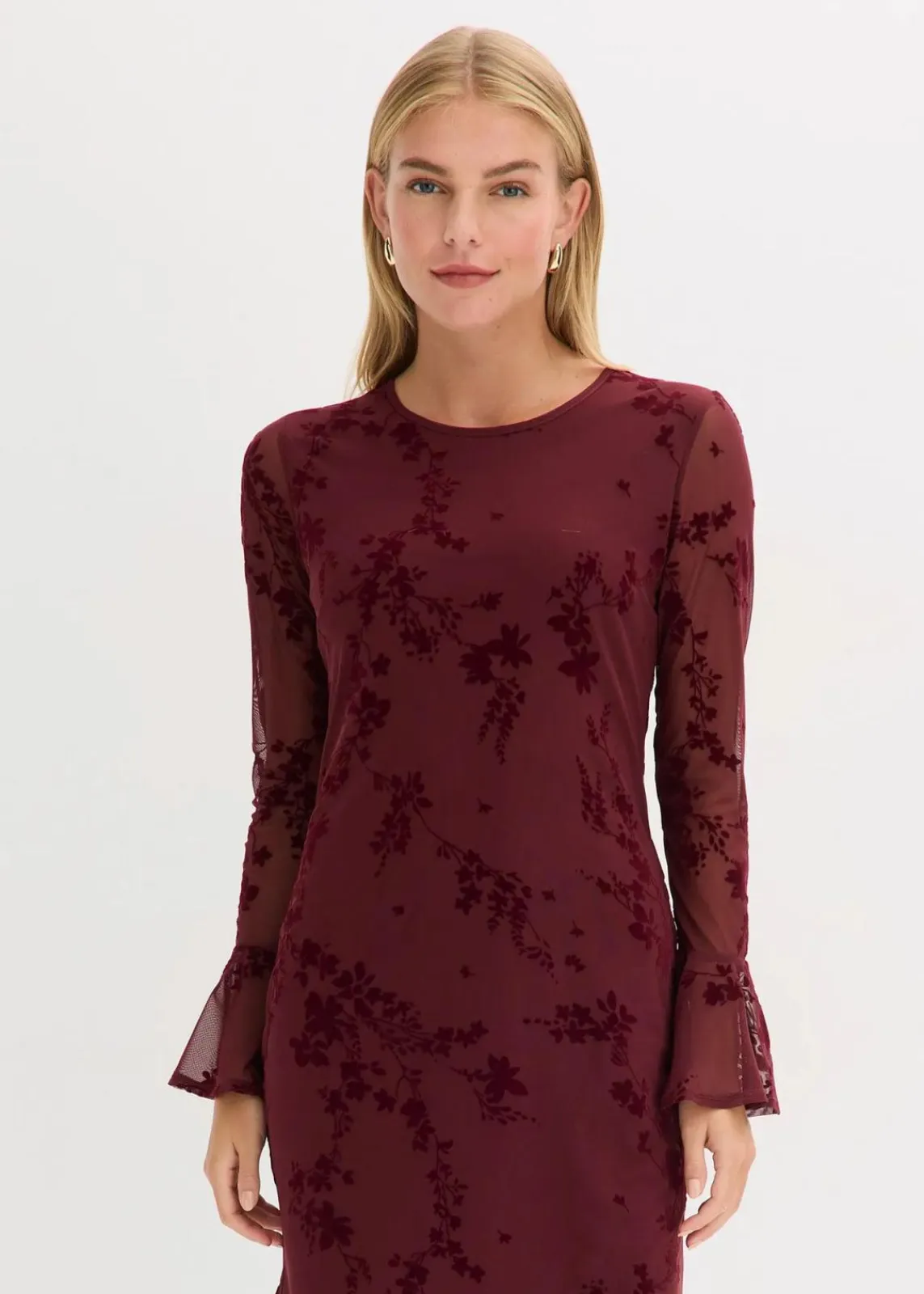 bonprix Kleider|Bekleidung·Pullover & Strickjacken^Minikleid mit Mesh bordeaux