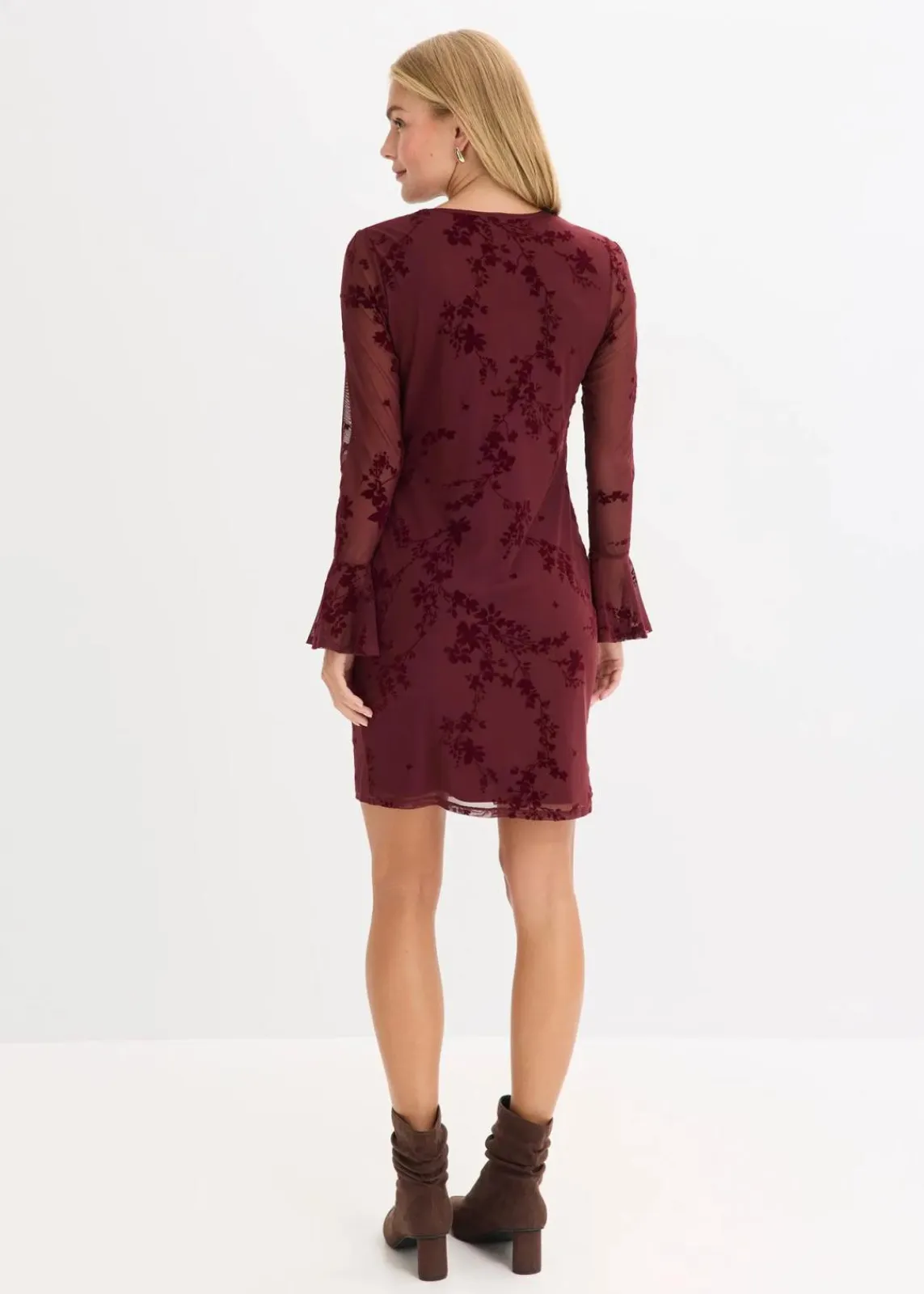 bonprix Kleider|Bekleidung·Pullover & Strickjacken^Minikleid mit Mesh bordeaux