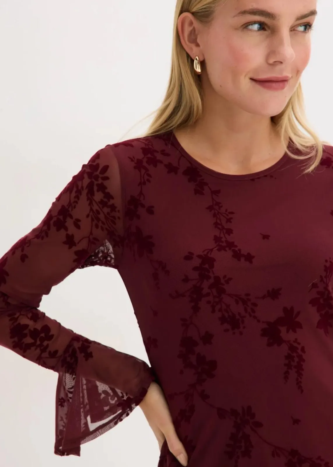 bonprix Kleider|Bekleidung·Pullover & Strickjacken^Minikleid mit Mesh bordeaux