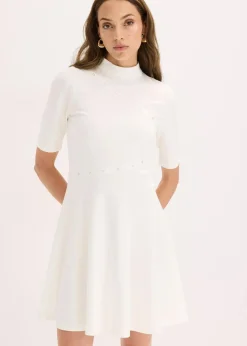 bonprix Bekleidung·Pullover & Strickjacken|Kleider^Minikleid mit Nieten wollweiß