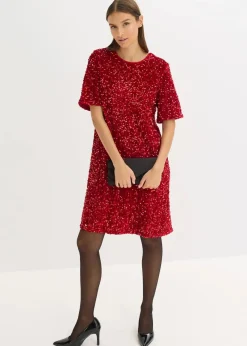 bonprix Kleider|Bekleidung·Pullover & Strickjacken^Minikleid mit Pailletten chillirot
