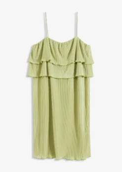 bonprix Kleider^Minikleid mit Plissee und Strass-Trägern schilfgrün