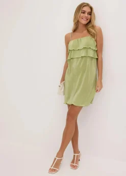 bonprix Kleider^Minikleid mit Plissee und Strass-Trägern schilfgrün