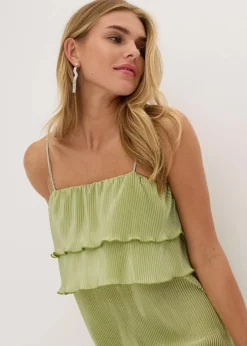 bonprix Kleider^Minikleid mit Plissee und Strass-Trägern schilfgrün
