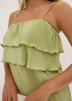 bonprix Kleider^Minikleid mit Plissee und Strass-Trägern schilfgrün