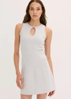bonprix Kleider^Minikleid mit Schmuck-Knopf hellgrau meliert meliert