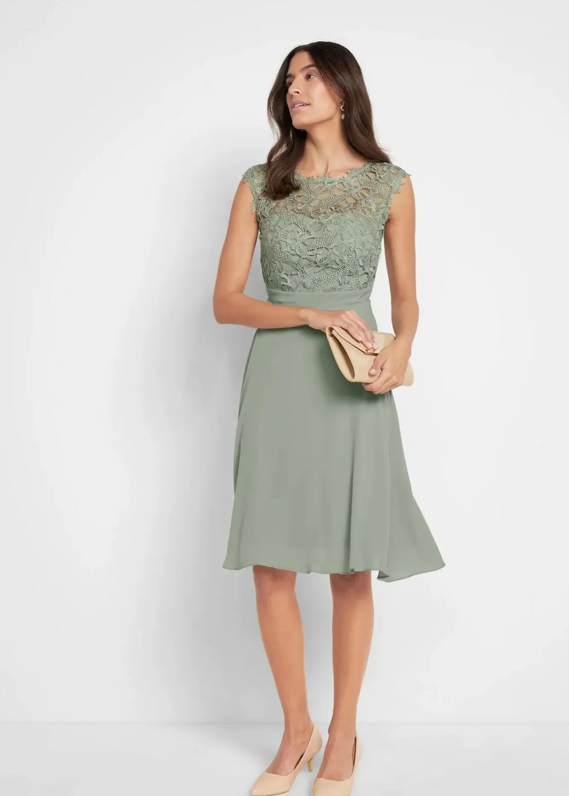 bonprix Kleider|Festliche Mode^Minikleid mit Spitze seegras