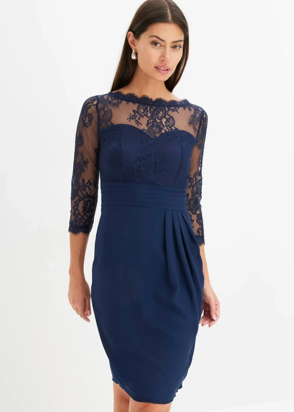 bonprix Festliche Mode|Kleider^Minikleid mit Spitze dunkelblau