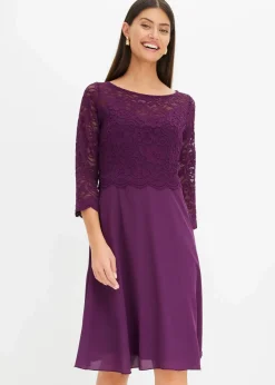 bonprix Festliche Mode|Kleider^Minikleid mit Spitze dunkellila