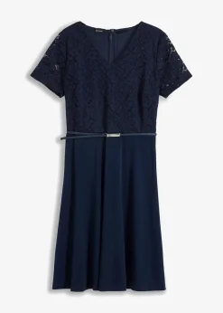 bonprix Festliche Mode|Kleider^Minikleid mit Spitze und Gürtel dunkelblau