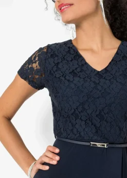 bonprix Festliche Mode|Kleider^Minikleid mit Spitze und Gürtel dunkelblau