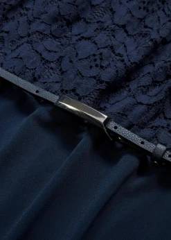 bonprix Festliche Mode|Kleider^Minikleid mit Spitze und Gürtel dunkelblau