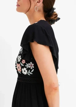 bonprix Bekleidung·Pullover & Strickjacken|Kleider^Minikleid mit Stickerei schwarz
