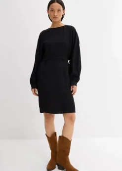 bonprix Bekleidung·Pullover & Strickjacken|Kleider^Minikleid mit Struktur aus Viskose-Mix schwarz