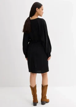 bonprix Bekleidung·Pullover & Strickjacken|Kleider^Minikleid mit Struktur aus Viskose-Mix schwarz