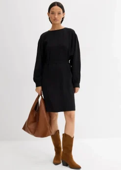 bonprix Bekleidung·Pullover & Strickjacken|Kleider^Minikleid mit Struktur aus Viskose-Mix schwarz