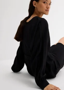 bonprix Bekleidung·Pullover & Strickjacken|Kleider^Minikleid mit Struktur aus Viskose-Mix schwarz