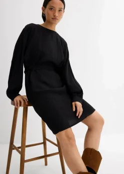 bonprix Bekleidung·Pullover & Strickjacken|Kleider^Minikleid mit Struktur aus Viskose-Mix schwarz