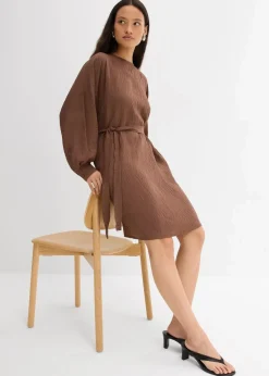 bonprix Kleider|Bekleidung·Pullover & Strickjacken^Minikleid mit Struktur aus Viskose-Mix braun