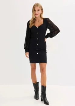 bonprix Bekleidung·Pullover & Strickjacken|Kleider^Minikleid mit tiefem Ausschnitt schwarz