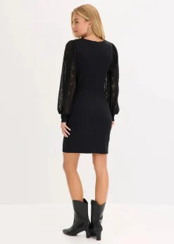 bonprix Bekleidung·Pullover & Strickjacken|Kleider^Minikleid mit tiefem Ausschnitt schwarz