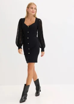 bonprix Bekleidung·Pullover & Strickjacken|Kleider^Minikleid mit tiefem Ausschnitt schwarz