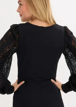 bonprix Bekleidung·Pullover & Strickjacken|Kleider^Minikleid mit tiefem Ausschnitt schwarz