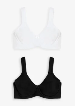 bonprix Wäsche·Basics|Wäsche·Baumwollunterwäsche^Minimizer T-Shirt BH mit Bügel mit Bio-Baumwolle (2er Pack) schwarz + weiß