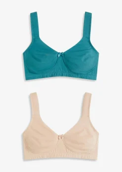 bonprix Große Cups D-H|Bhs^Minimizer T-Shirt BH ohne Bügel mit Bio-Baumwolle (2er Pack) mattpetrol + mattbeige