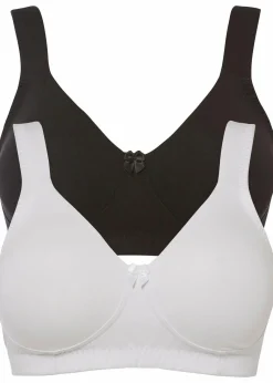 bonprix Große Cups D-H|Bhs^Minimizer T-Shirt BH ohne Bügel mit Bio-Baumwolle (2er Pack) schwarz + weiß