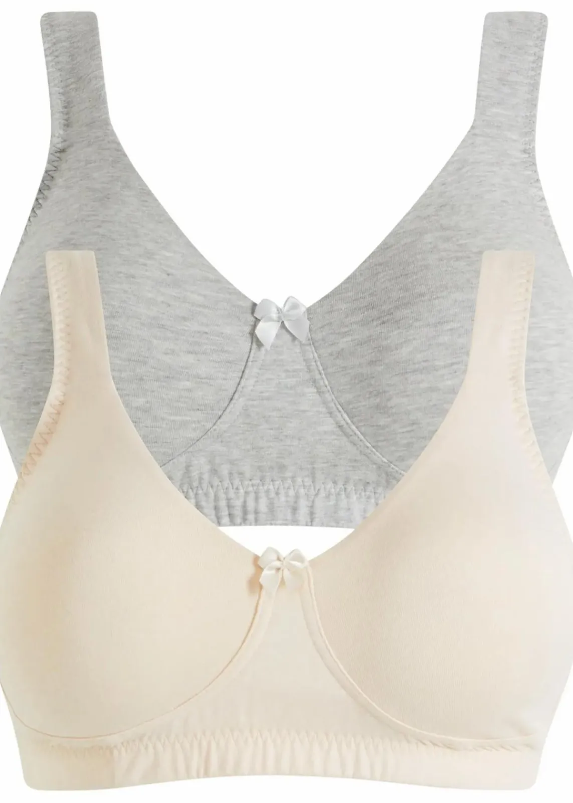 bonprix Große Cups D-H|Bhs^Minimizer T-Shirt BH ohne Bügel mit Bio-Baumwolle (2er Pack) sandbeige + hellgrau meliert