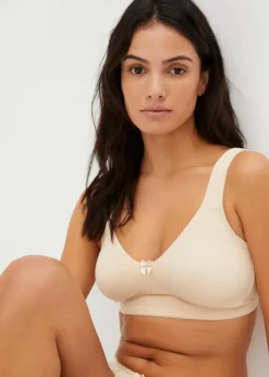 bonprix Große Cups D-H|Bhs^Minimizer T-Shirt BH ohne Bügel mit Bio-Baumwolle (2er Pack) sandbeige + hellgrau meliert