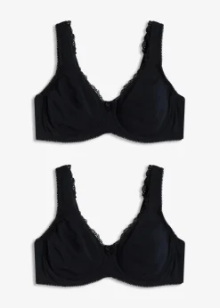 bonprix Wäsche·Basics|Wäsche·Baumwollunterwäsche^Minimizer T-Shirt-BH mit Bügel mit Bio-Baumwolle (2er Pack) 2x schwarz