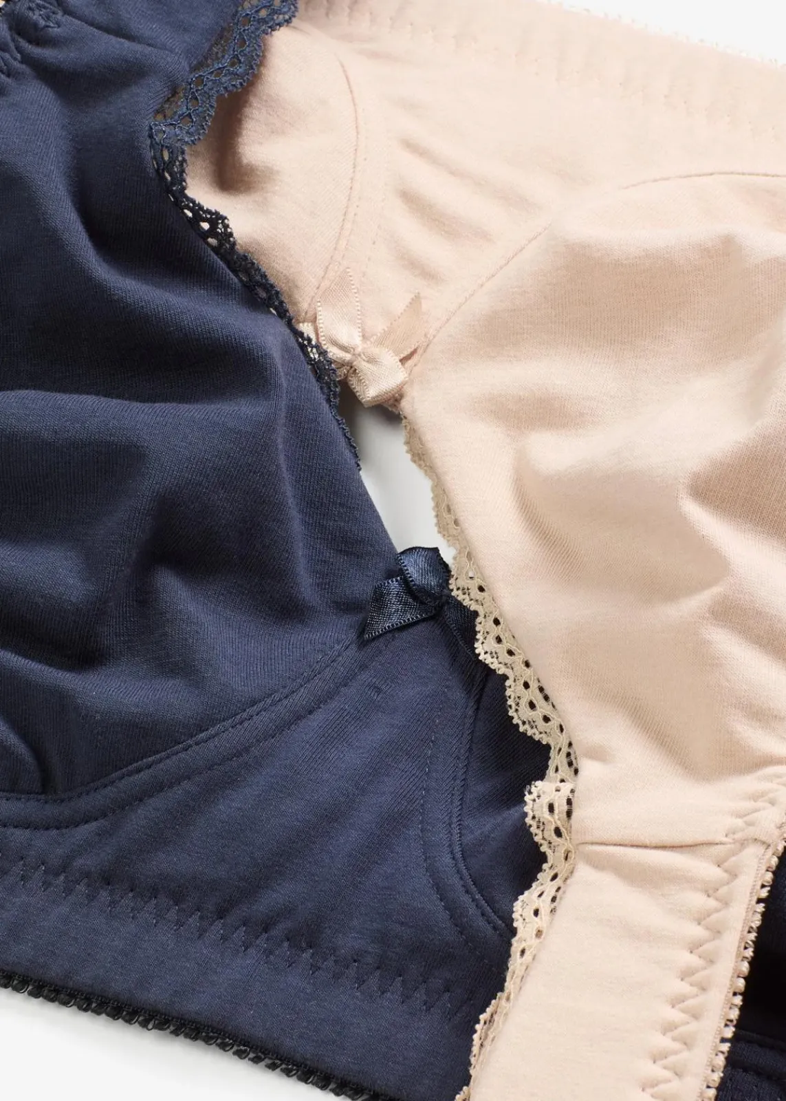 bonprix Wäsche·Basics|Wäsche·Baumwollunterwäsche^Minimizer T-Shirt-BH ohne Bügel mit Bio-Baumwolle (2er Pack) dunkelblau + kreidebeige