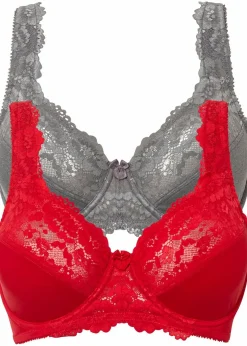 bonprix Große Cups D-H|Bhs^Minimizer-BH mit gepolsterten Trägern (2er Pack) erdbeere+grau meliert