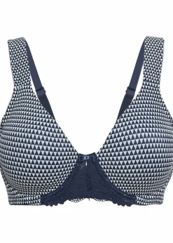 bonprix Wäsche·Große Cups D-H|Wäsche·Bhs^Minimizer-BH mit gepolsterten Trägern dunkelblau/champagner bedruckt