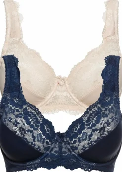 bonprix Große Cups D-H|Bhs^Minimizer-BH mit gepolsterten Trägern (2er Pack) dunkelblau+sandbeige