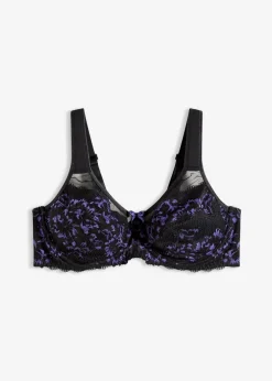 bonprix Wäsche·Dessous|Wäsche·Große Cups D-H^Minimizer-BH mit gepolsterten Tägern und zarter Spitze schwarz/hyazinthenlila