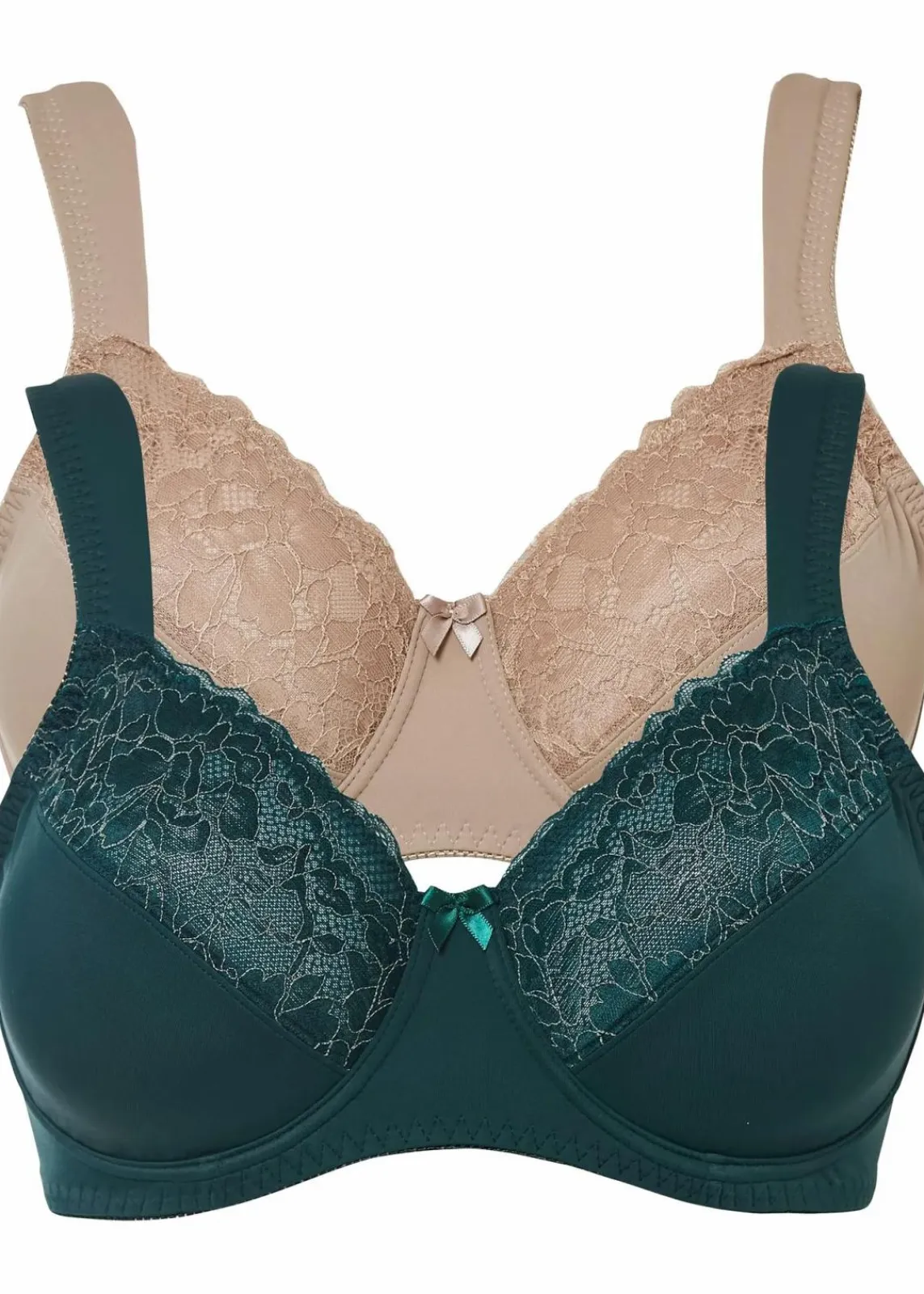 bonprix Wäsche·Dessous|Wäsche·Große Cups D-H^Minimizer-BH mit gepolsterten Trägern (2er Pack) tiefgrün+naturstein