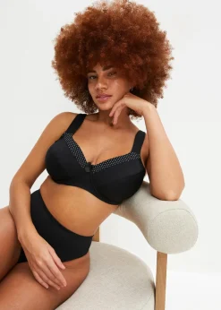 bonprix Wäsche·Große Cups D-H|Wäsche·Bhs^Minimizer-BH mit gepolsterten Trägern schwarz/kreidebeige